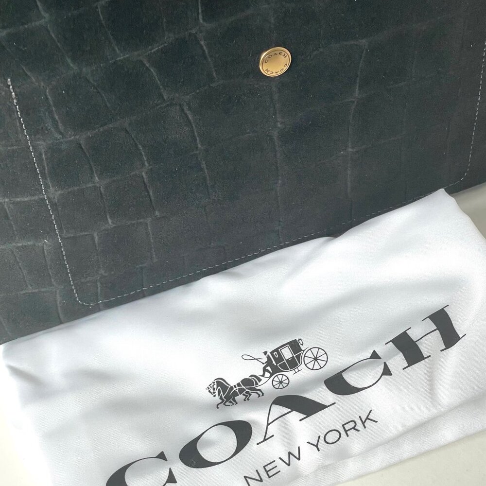 Coach Brooklyn 28 Black Croc Embossed Suede Leather Hobo CCJ00 - Picture 9 of 16